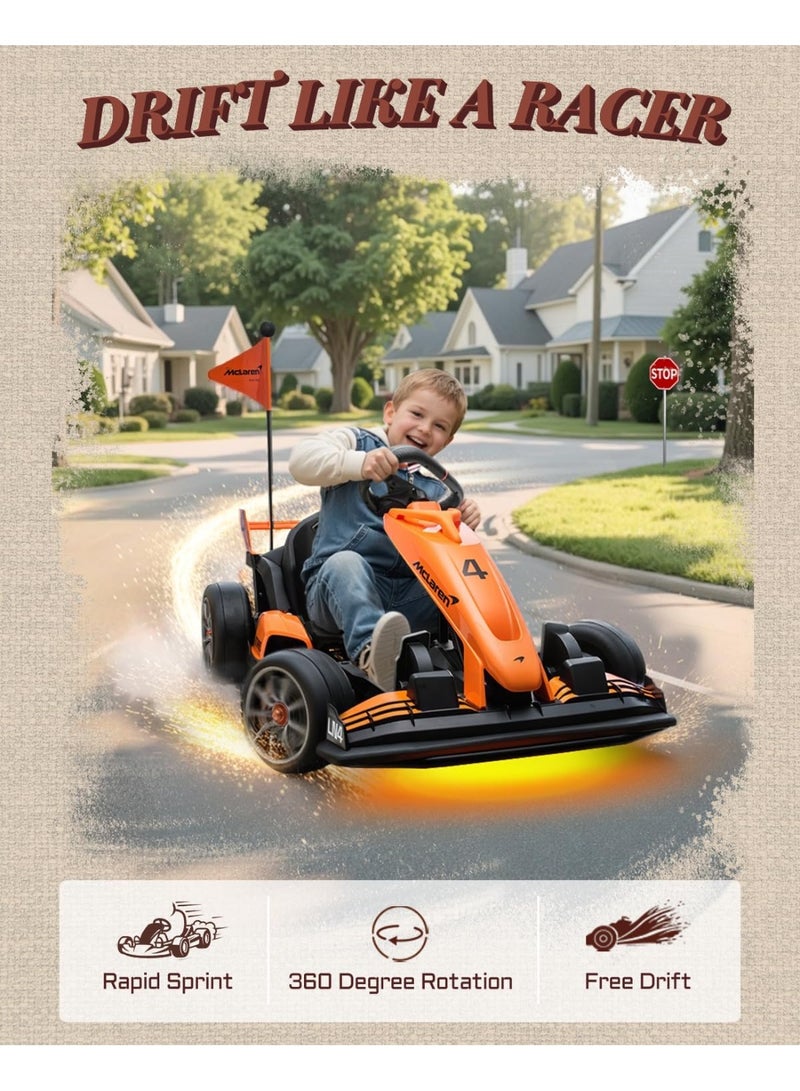 First Ride On 24V Electric Go Kart for Kids, Licensed Mclaren Drift Kart w/Adjustable Seat, 7.5 MPH Battery Powered Crazy Cart for Kids, Ride on Go Cart with Fast Two 200W Motors (24V) - Image 4
